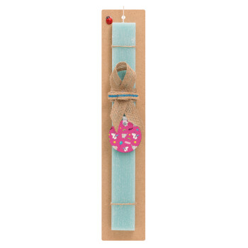 Happy Clouds Doodle, Easter Set, wooden keychain & aromatic flat Easter candle (30cm) (TURQUOISE)