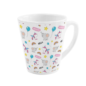 Happy Clouds Doodle, Κούπα κωνική Latte Λευκή, κεραμική, 300ml