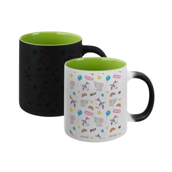 Happy Clouds Doodle, Κούπα Μαγική εσωτερικό πράσινο, κεραμική 330ml που αλλάζει χρώμα με το ζεστό ρόφημα