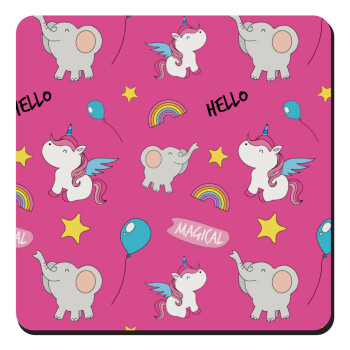 Happy Clouds Doodle, Τετράγωνο μαγνητάκι ξύλινο 9x9cm