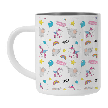 Happy Clouds Doodle, Λευκή Ανοξείδωτη Μεταλλική Κούπα 450ml - Διπλού Τοιχώματος 