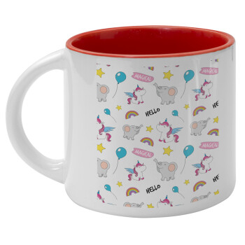 Happy Clouds Doodle, Κούπα κεραμική 400ml Λευκή/Κόκκινη