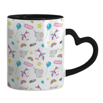 Happy Clouds Doodle, Mug heart black handle, ceramic, 330ml