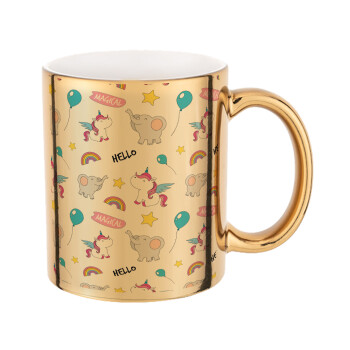 Happy Clouds Doodle, Mug ceramic, gold mirror, 330ml