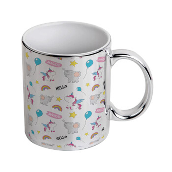 Happy Clouds Doodle, Mug ceramic, silver mirror, 330ml