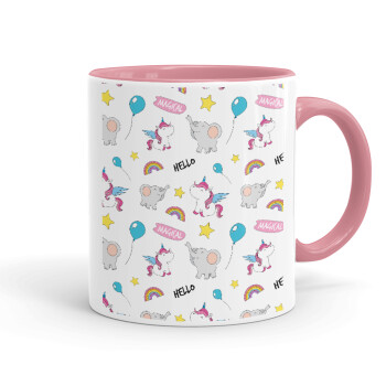 Happy Clouds Doodle, Mug colored pink, ceramic, 330ml