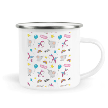Happy Clouds Doodle, Metallic enamel cup white 360ml
