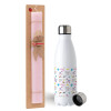 Easter Set, metallic stainless steel water bottle (750ml) & scented flat Easter candle (30cm) (PINK)