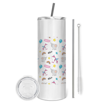 Happy Clouds Doodle, Tumbler stainless steel 600ml, with metal straw & cleaning brush