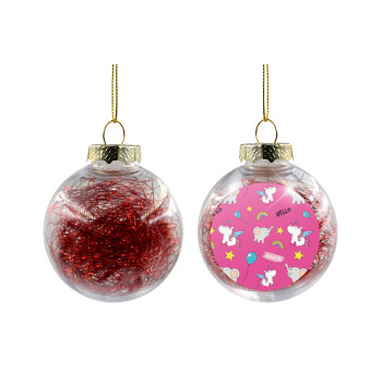 Happy Clouds Doodle, Transparent Christmas tree ball ornament with red filling 8cm