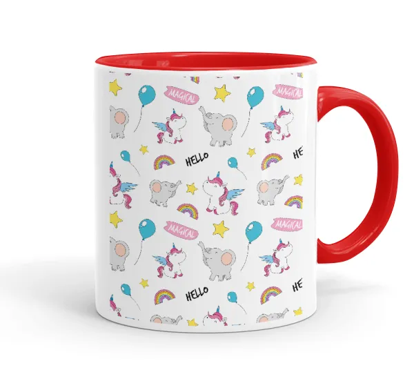 Happy Clouds Doodle — Mug colored red, ceramic, 330ml