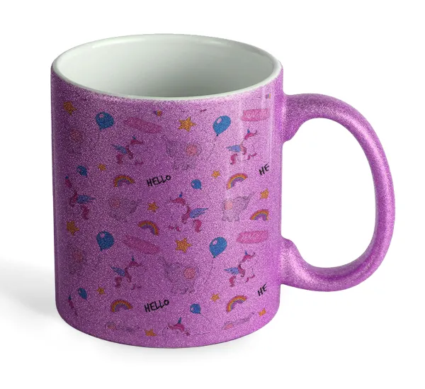 Happy Clouds Doodle — Purple glitter mug that sparkles, ceramic, 330ml