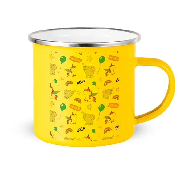 Happy Clouds Doodle — Yellow Enamel Metallic Cup 360ml