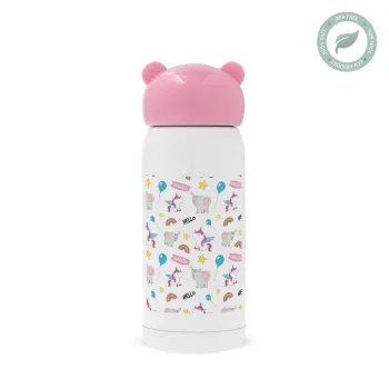 Happy Clouds Doodle, Pink stainless steel thermal flask, 320ml