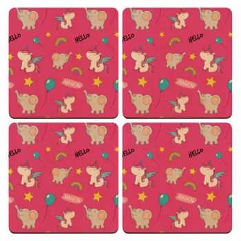 Happy Clouds Doodle, ΣΕΤ x4 Σουβέρ ξύλινα τετράγωνα plywood (9cm)