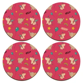 Happy Clouds Doodle, ΣΕΤ x4 Σουβέρ ξύλινα στρογγυλά plywood (9cm)