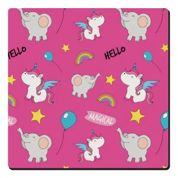 Happy Clouds Doodle, Τετράγωνο μαγνητάκι ξύλινο 6x6cm