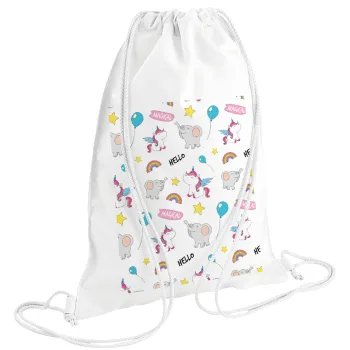 Happy Clouds Doodle, Τσάντα πλάτης πουγκί GYMBAG λευκή (28x40cm)