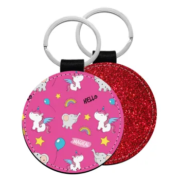 Happy Clouds Doodle, Μπρελόκ Δερματίνη, στρογγυλό ΚΟΚΚΙΝΟ (5cm)