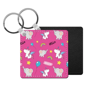 Happy Clouds Doodle, Μπρελόκ Δερματίνη, τετράγωνο ΜΑΥΡΟ (5x5cm)