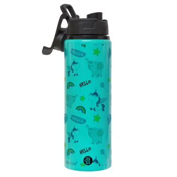 Happy Clouds Doodle, Metallic water bottle with safety lid, 850ml aluminum