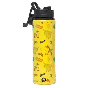 Happy Clouds Doodle, Metallic water bottle with safety lid, 850ml aluminum