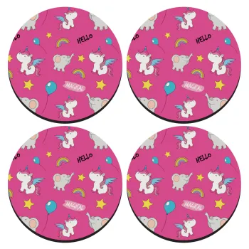 Happy Clouds Doodle, ΣΕΤ 4 Σουβέρ ξύλινα στρογγυλά (9cm)