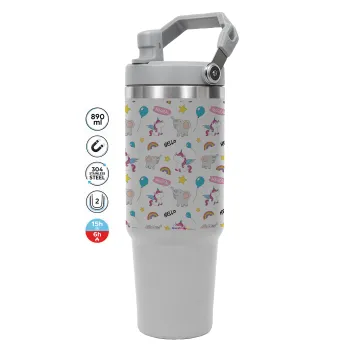 Happy Clouds Doodle, ΓΚΡΙ χρώματος Θερμός Ανοξείδωτο 890ml (30oz) με χερούλι