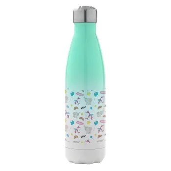 Happy Clouds Doodle, Μεταλλικό παγούρι θερμός Πράσινο/Λευκό (Stainless steel), διπλού τοιχώματος, 500ml