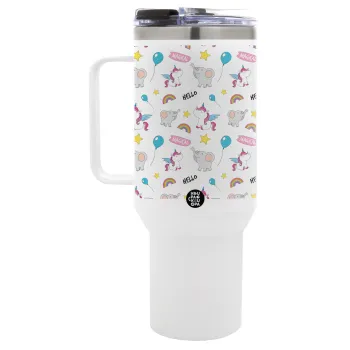 Happy Clouds Doodle, Mega Tumbler με καπάκι, διπλού τοιχώματος (θερμό) 1,2L