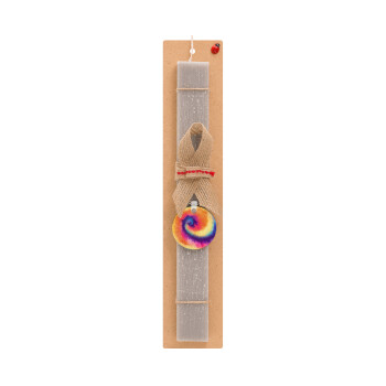 Tie Dye, Πασχαλινό Σετ, ξύλινο μπρελόκ & πασχαλινή λαμπάδα αρωματική πλακέ (30cm) (ΓΚΡΙ)
