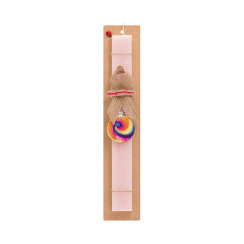 Tie Dye, Πασχαλινό Σετ, ξύλινο μπρελόκ & πασχαλινή λαμπάδα αρωματική πλακέ (30cm) (ΡΟΖ)