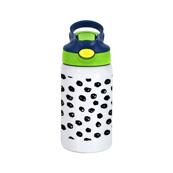 Doodle Dots, Children's hot water bottle, stainless steel, with safety straw, green, blue (350ml)