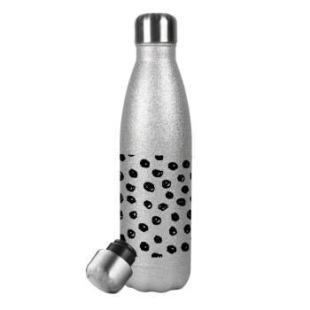 Doodle Dots, Μεταλλικό παγούρι θερμός Glitter Aσημένιο (Stainless steel), διπλού τοιχώματος, 500ml