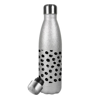Doodle Dots, Metallic Glitter Silver Thermos Flask (Stainless steel), double-walled, 500ml
