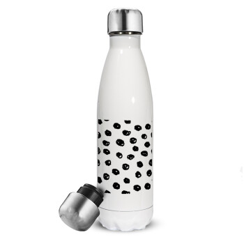 Doodle Dots, Μεταλλικό παγούρι θερμός Λευκό (Stainless steel), διπλού τοιχώματος, 500ml