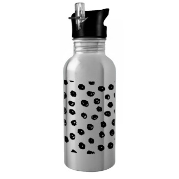 Doodle Dots, Παγούρι νερού Ασημένιο με καλαμάκι, ανοξείδωτο ατσάλι 600ml