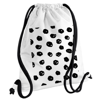 Doodle Dots, Backpack pouch GYMBAG white, with pocket (40x48cm) & thick cords