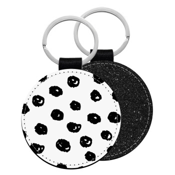 Doodle Dots, Μπρελόκ Δερματίνη, στρογγυλό ΜΑΥΡΟ (5cm)