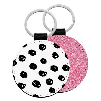 Doodle Dots, Μπρελόκ Δερματίνη, στρογγυλό ΡΟΖ (5cm)