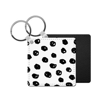 Doodle Dots, Μπρελόκ Δερματίνη, τετράγωνο ΜΑΥΡΟ (5x5cm)