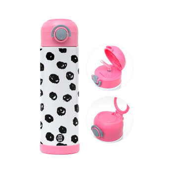 Doodle Dots, Children's hot water bottle, stainless steel, with safety straw, PINK (500ml)