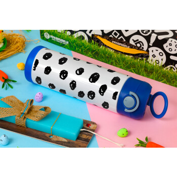 Doodle Dots, Easter candle, Childrens hot water bottle, stainless steel, with safety straw, BLUE (500ml)