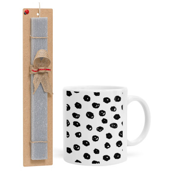 Doodle Dots, Easter Set, Ceramic Cup (330ml) & Easter aromatic flat candle (30cm) (GRAY)