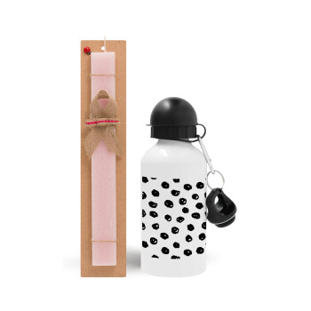 Doodle Dots, Easter Set, metallic aluminum bottle (500ml) & aromatic flat Easter candle (30cm) (PINK)