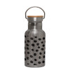 Stainless steel metallic thermos flask, silver with a bamboo lid, double-walled, 350ml.