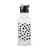 White water bottle with straw, stainless steel 600ml