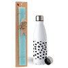 Easter Set, metallic stainless steel water bottle (750ml) & aromatic flat Easter candle (30cm) (TURQUOISE)
