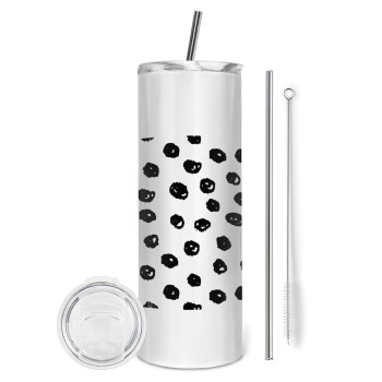 Doodle Dots, Eco friendly ποτήρι θερμό (tumbler) από ανοξείδωτο ατσάλι 600ml, με μεταλλικό καλαμάκι & βούρτσα καθαρισμού