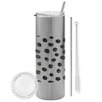 Doodle Dots, Tumbler stainless steel Silver 600ml, with metal straw & cleaning brush